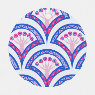 blaues florales Damastmuster Ornament Aus Metall