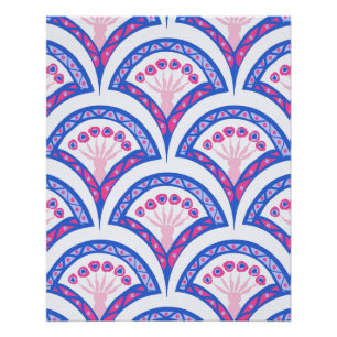 blaues florales Damastmuster  Poster
