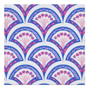 blaues florales Damastmuster  Poster