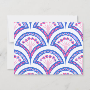 blaues florales Damastmuster Postkarte