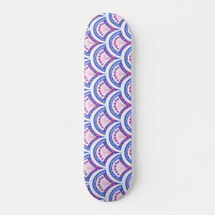 blaues florales Damastmuster Skateboard