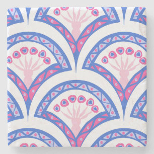blaues florales Damastmuster Steinuntersetzer