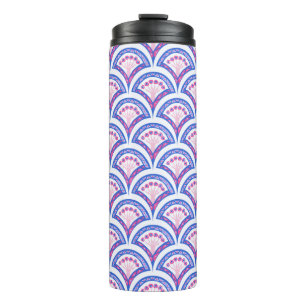 blaues florales Damastmuster Thermosbecher