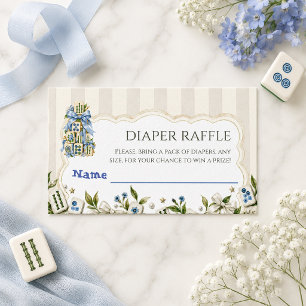 Blaues florales Diaper für neue Mahjong-Spieler zu Begleitkarte