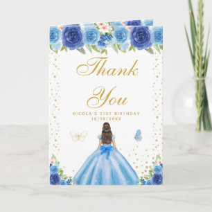 Blaues Florales Geburtstagsbild Mädchen mit braune Dankeskarte