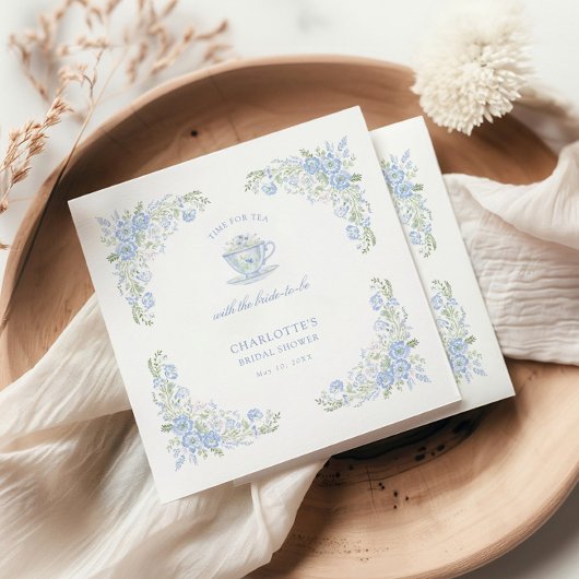 Blaues Florales Hochzeits-Tea-Party Serviette