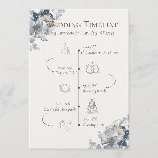 Blaues florales Hochzeitsprogramm und Zeitplan  Programm (Vorderseite)