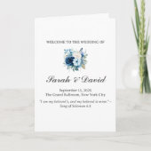 Blaues florales jüdische Hochzeitsprogramm Programm (Vorderseite)