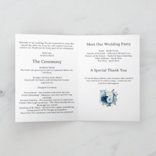 Blaues florales jüdische Hochzeitsprogramm Programm