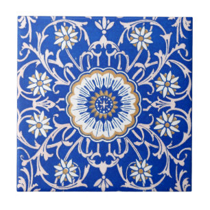 Blaues florales Mandala-Muster Fliese