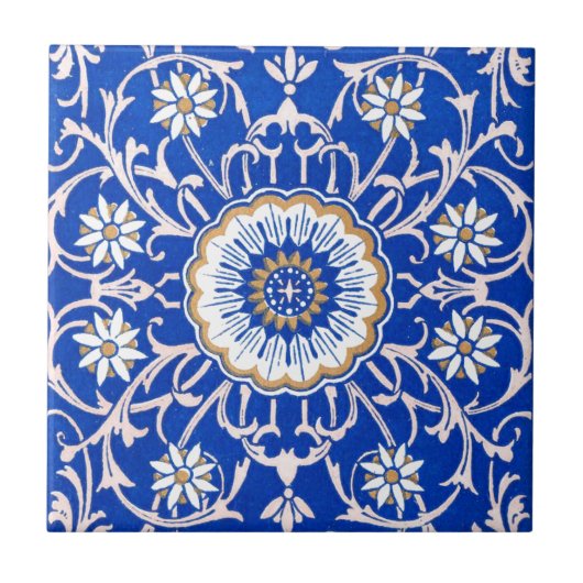 Blaues florales Mandala-Muster Fliese (Vorderseite)