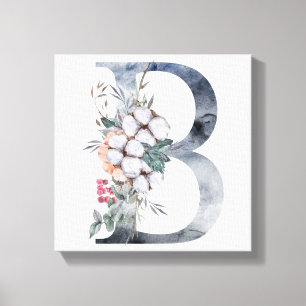 Blaues florales Monogramm Initial B Leinwanddruck