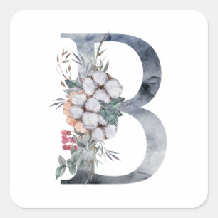Blaues florales Monogramm Initial B Quadratischer Aufkleber