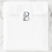 Blaues florales Monogramm Initial B Runder Aufkleber (Tasche)