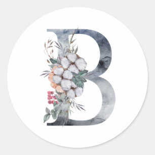 Blaues florales Monogramm Initial B Runder Aufkleber