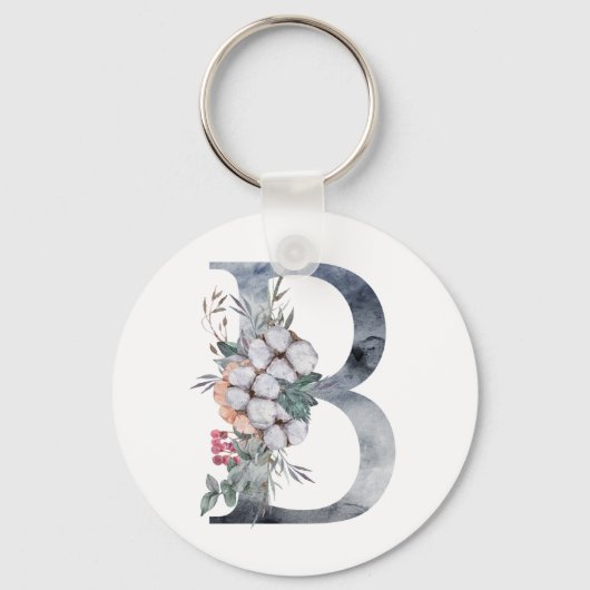 Blaues florales Monogramm Initial B Schlüsselanhänger (Vorderseite)