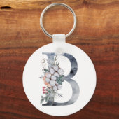 Blaues florales Monogramm Initial B Schlüsselanhänger (Vorderseite)