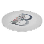 Blaues florales Monogramm Initial B Schneidebrett (Ecke)