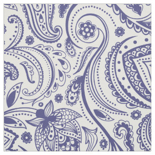 Blaues, florales Paisley-Custom Weißer Hintergrund Stoff