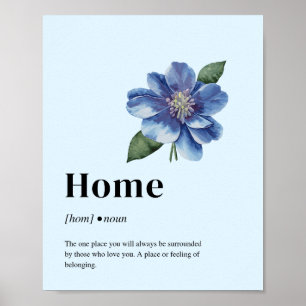 Blaues florales Poster zur Definition von Zuhause