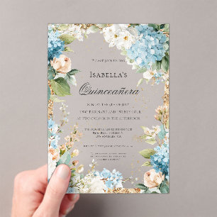 Blaues Florales Quinceañera Elegantes Jubiläum 15  Acryleinladungen