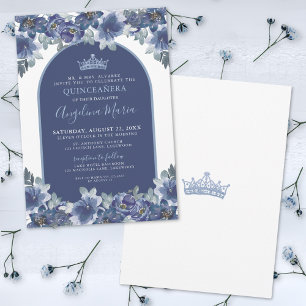 Blaues Florales Quinceanera-Geburtstag Einladung