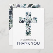 Blaues florales Religious Cross Foto Dankeskarte (Vorne/Hinten)