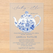Blaues florales Toile Brautparty klar Acryleinladungen (Vorderseite)