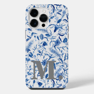 Blaues florales vintage Mädchen-Monogramm Anfangsb iPhone 14 Pro Max Hülle