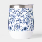 Blaues florales Vintage-Toile-Muster-Monogramm (Links)