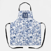 Blaues florales Vintage-Toile-Muster-Monogramm Schürze (Vorderseite)