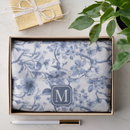 Blaues florales vintage Toile-Muster-Monogramm Seidenpapier