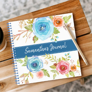 Blaues florales Wasserfarbe benutzerdefiniertes Sk Notizblock
