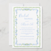 Blaues florales weißes Brautparty Einladung (Vorderseite)