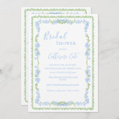 Blaues florales weißes Brautparty Einladung (Vorne/Hinten)