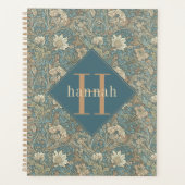 Blaues florales William-Morris-elegantes Monogramm Planer (Vorderseite)