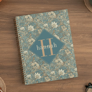 Blaues florales William-Morris-elegantes Monogramm Planer