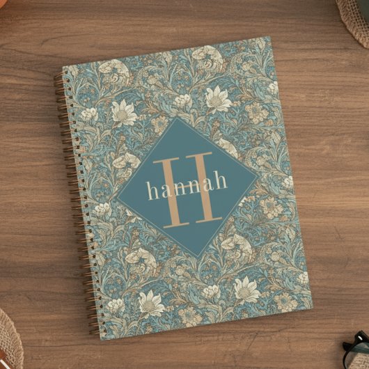 Blaues florales William-Morris-elegantes Monogramm Planer