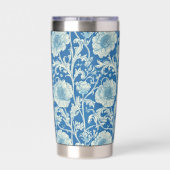 Blaues florales William-Morris-elegantes Monogramm Thermobecher (Rückseite)