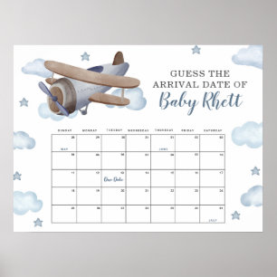 Blaues Flugzeug Baby Shower Errate den Babys Gebur Poster