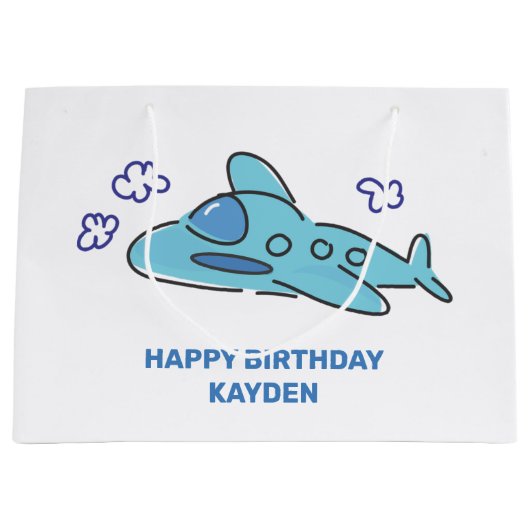 Blaues Flugzeug Geburtstag  Große Geschenktüte (Vorderseite)
