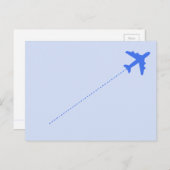 blaues Flugzeug mit gepunkteter Linie Postkarte (Vorne/Hinten)