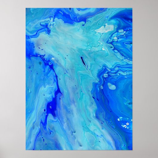 Blaues Fluid Abstrakt Modernes Marmor Swirl Kunst Poster (Vorne)
