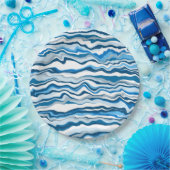 Blaues Fluid Art Marmor Pour Painting Strip Pappteller (Party)