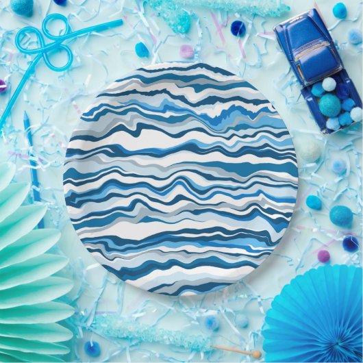 Blaues Fluid Art Marmor Pour Painting Strip Pappteller (Party)