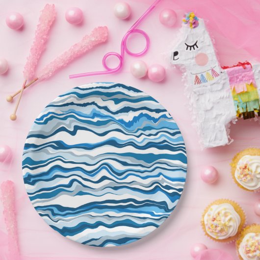 Blaues Fluid Art Marmor Pour Painting Strip Pappteller (Party)