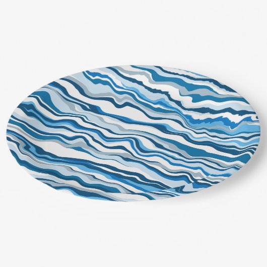 Blaues Fluid Art Marmor Pour Painting Strip Pappteller (Schrägansicht)