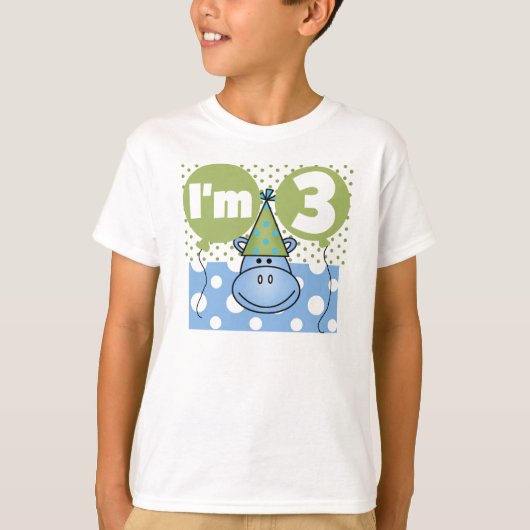 Blaues Flusspferd-3. Geburtstag T-Shirt (Vorderseite)