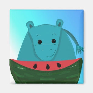Blaues Flusspferd mit Wassermelonenscheibe Magnet