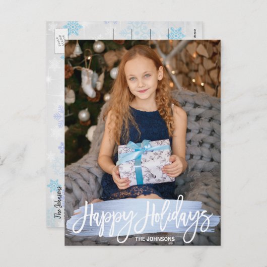 Blaues Folien-Weihnachtsglückliches Feiertagspostkarte (Vorne/Hinten)